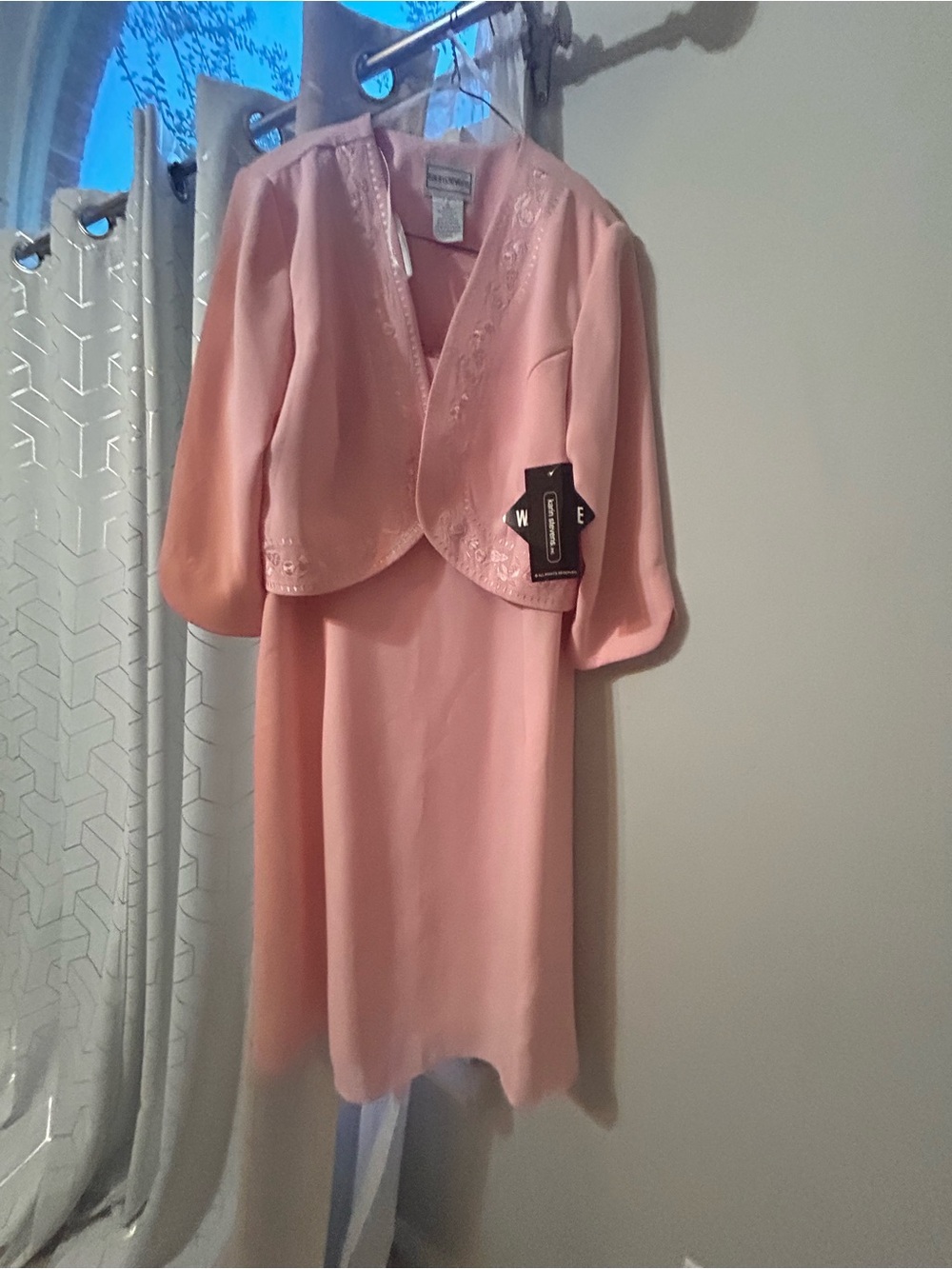 karin stevens Pink Embroidered Jacket and Dress Set